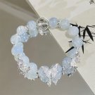 Korean Pink Crystal Flowers Butterfly Pendant Beaded Bracelet For Women Sweet Model Blue