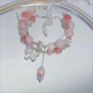 Korean Pink Crystal Flowers Butterfly Pendant Beaded Bracelet For Women Sweet Model Style S