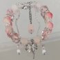Korean Pink Crystal Flowers Butterfly Pendant Beaded Bracelet for Women Sweet Model Y
