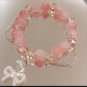 Korean Pink Crystal Flowers Butterfly Pendant Beaded Bracelet for Women Sweet Model T
