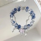 Korean Pink Crystal Flowers Butterfly Pendant Beaded Bracelet for Women Sweet Model J Korean Pink Crystal Flowers Butterfly Pendant Beaded Bracelet for Women Sweet Model J