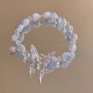 Korean Pink Crystal Flowers Butterfly Pendant Beaded Bracelet for Women Sweet Model K