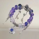 Korean Pink Crystal Flowers Butterfly Pendant Beaded Bracelet for Women Sweet Model B
