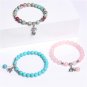 Fashion Natural Blue Chalcedony Beads Bracelet Cute Elephant Pendant Charm Model White