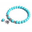 Fashion Natural Blue Chalcedony Beads Bracelet Cute Elephant Pendant Charm Model Howlite