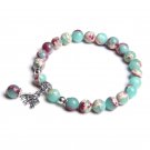 Fashion Natural Blue Chalcedony Beads Bracelet Cute Elephant Pendant Charm Model Shoushan Stone