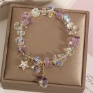 ZAKOL Versatile Purple Crystal Bead Bracelet With Star Zircon Pendant Shiny Model A