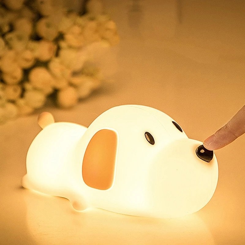 Cute Dog Silicone Night Light USB Charging Mini Table Lamp Bedroom Decoration