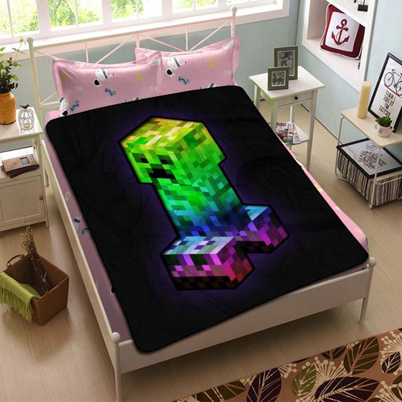 Minecraft Creeper Game Fleece Blanket Bedroom Set