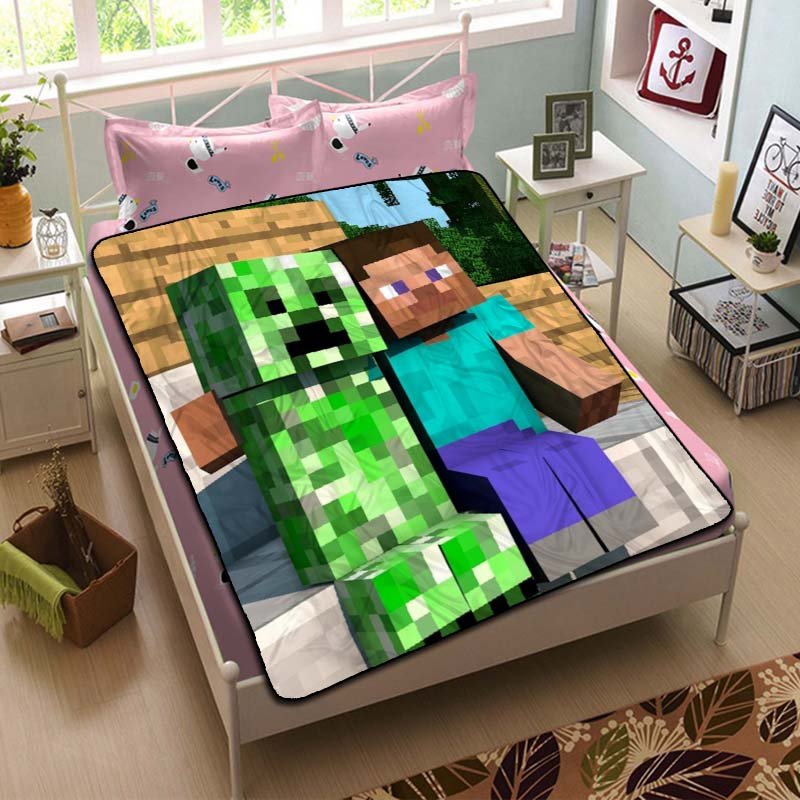 Minecraft Creeper Steve Fleece Blanket Bedroom Set