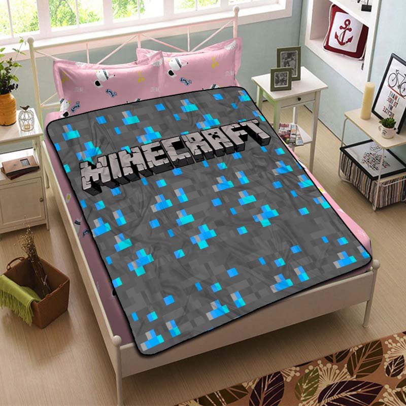 Minecraft Pattern Throw Blanket Bed Fleece