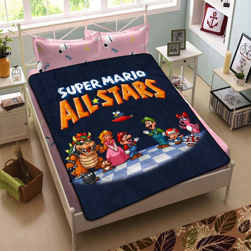 Super Mario Cartoon Fleece Blanket Bedroom Set