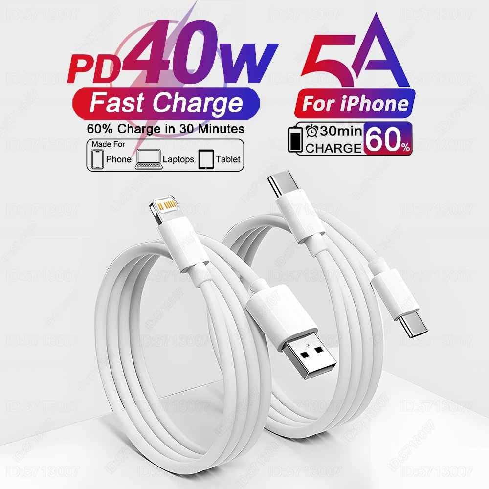 PD 40W USB Cable For Apple iPhone 16 15 14 13 12 11 Pro Max 7 8 Plus XS XR Fast Charging USB C Cable