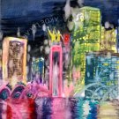 Free Shipping Worldwide "H.I - JAKARTA" A4 Size Original Watercolor Painting