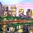 Free Shipping Worldwide "Afternoon at Rasuna Sahid-Jakarta" WC Painting A4 Size