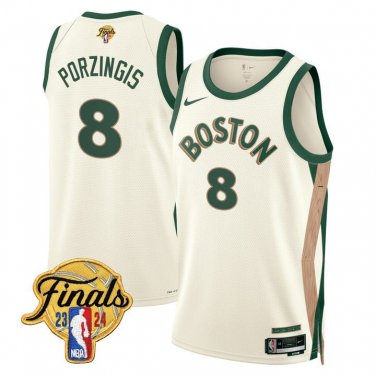 Boston Celitics #8 Kristaps Porzingis 2024 Finals 23 24 City White