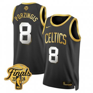 Boston Celitics #8 Kristaps Porzingis 2024 Finals Black Gold