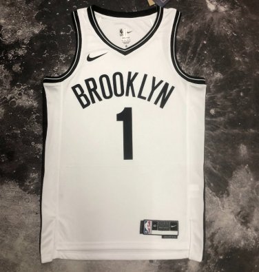Brooklyn Nets #1 Mikal Bridges  White Black