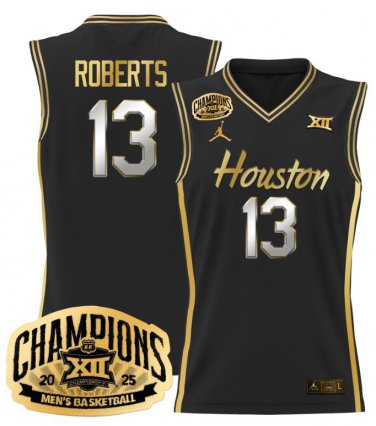 J'Wan Roberts  #13 Houston Cougar 2025 Big 12 Champions Black Gold