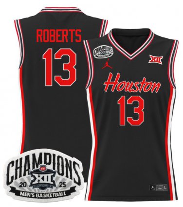J'Wan Roberts  #13 Houston Cougar 2025 Big 12 Champions Stitched Black