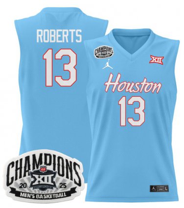 J'Wan Roberts  #13 Houston Cougar 2025 Big 12 Champions Stitched Blue