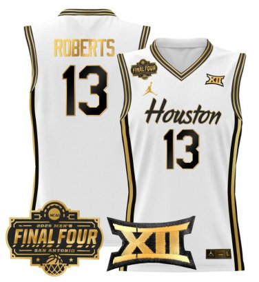 J'Wan Roberts  #13 Houston Cougars 2025 Final Four Patch White Gold