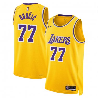 Los Angeles Lakers  #77 Luka Don&Auml;�i&Auml;� 77 Yellow