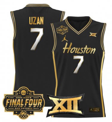 Milos Uzan  #7 Houston Cougars 2025 Final Four Patch Stitched Black Gold