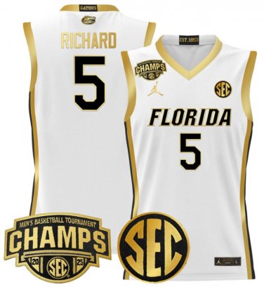 Will Richard  #5 Florida Gators 2025 SEC Champions Stitched White Gold