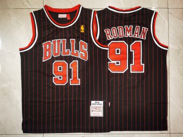 Dennis Rodman #91 Chicago Bulls Black Red Strip