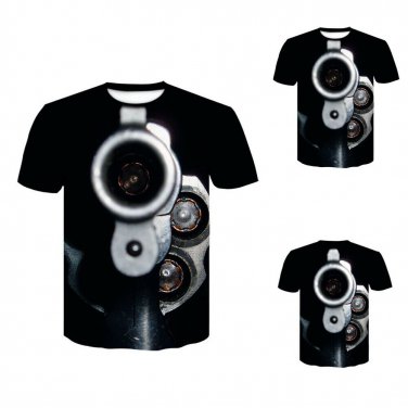 Fashion Mens Funny Gun Wolf 3D Print T-Shirt Casual Short Sleeve Tops Tee Summer