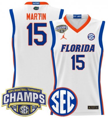 Alijah Martin  #15 Florida Gators 2025 SEC Tournament Champions Patch  White