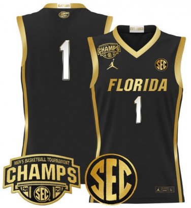 Blank Name  #1 Florida Gators 2025 SEC Tournament Champions Patch  Black Gold