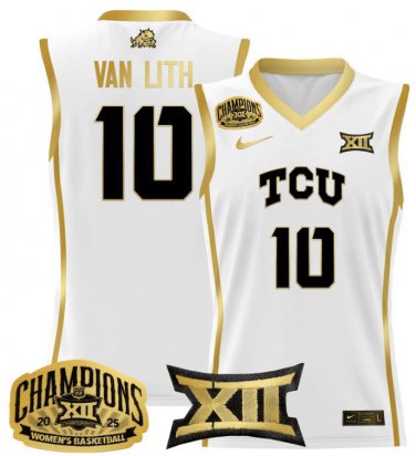 Hailey Van Lith  #10 TCU Horned Frogs 2025 Champions Patch   White Gold