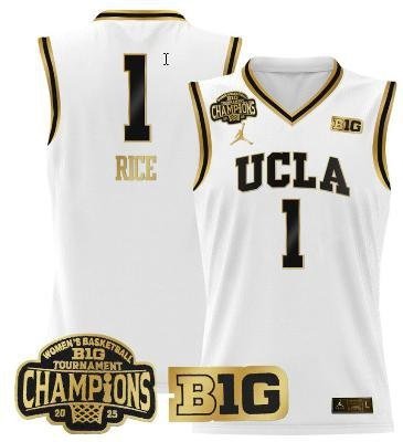 Kiki Rice  #1 UCLA Bruins 2025 Champions Patch College   White Gold