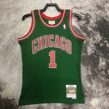 #1 Rose Bulls M&N heat pressed jersey green