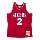 #2 Moses Malone Philadelphia 76ers 1982-83 M&N jersey red (heat pressed)