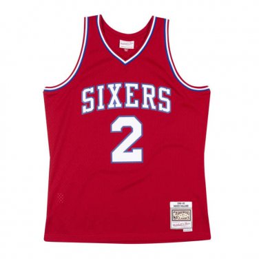 #2 Moses Malone Philadelphia 76ers 1982-83 M&N jersey red (heat pressed)