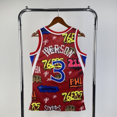 #3 Iverson 76ers 1996-97 M&N jersey red (heat pressed)