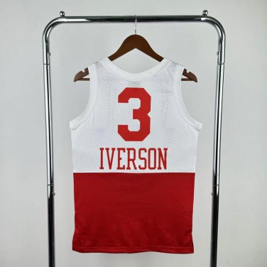#3 Iverson 76ers 2003 04 M&N jersey red white (heat pressed)