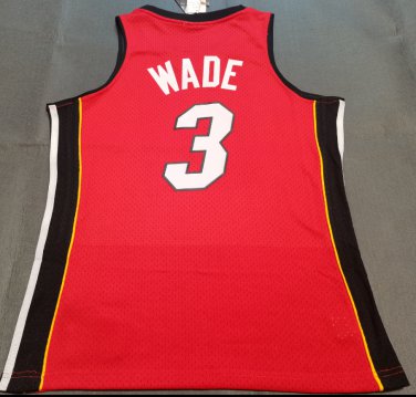 #3 Wade Heat 2005-06 M&N heat pressed jersey red with The trophy