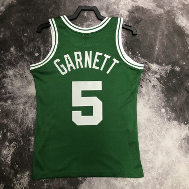 #5 Garnett Celtics 2007-08 M&N heat pressed jersey green white  with The trophy
