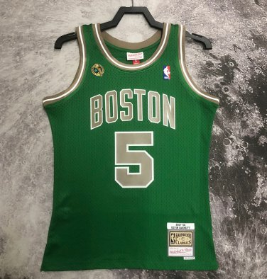 #5 Garnett Celtics 2007-08 M&N heat pressed jersey green with The trophy