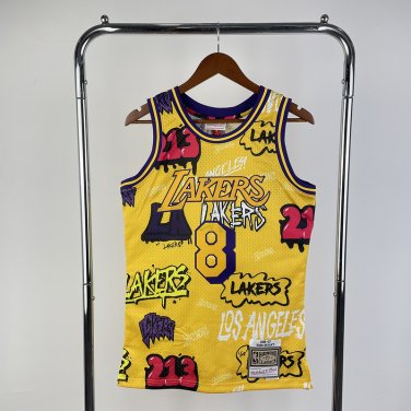 #8 Kobe Bryant Lakers 1996-97 M&N jersey yellow red (heat pressed)