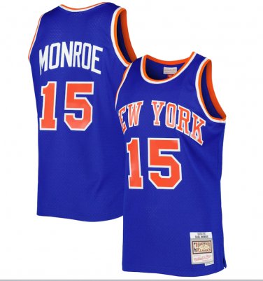 #15 Earl Monroe Knicks 1972-73 M&N jersey blue (heat pressed)