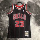 #23 Jordan Bulls 1995-96 M&N heat pressed jersey black with stripe