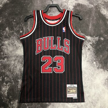 #23 Jordan Bulls 1995-96 M&N heat pressed jersey black with stripe