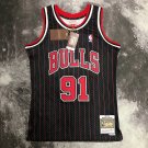#91 Rodman Bulls 1995-96 M&N heat pressed jersey black with stripe
