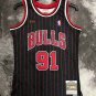 #91 Rodman Bulls 1995-96 M&N jersey black stripe with The trophy  (heat pressed)