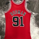 #91 Rodman Bulls 1997-98 M&N jersey red  with The trophy （heat pressed ）